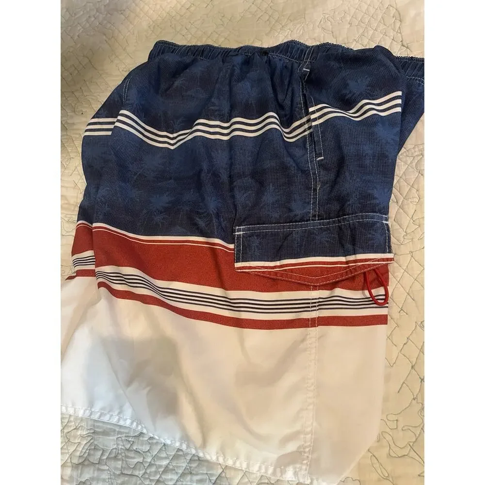 Newport Blue Mens XL Red White Blue Swim Mesh Lined Swim Trunks